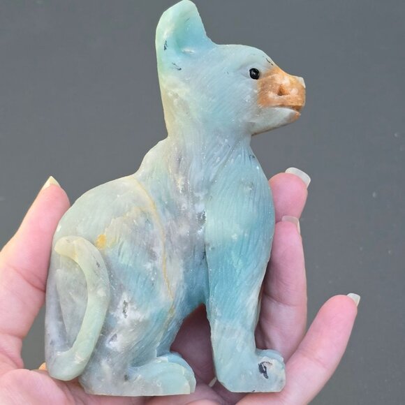 Amazonite & Quartz Cat Figurine | 324g Crystal Sculpture | Healing Animal Totem - Picture 17 of 17